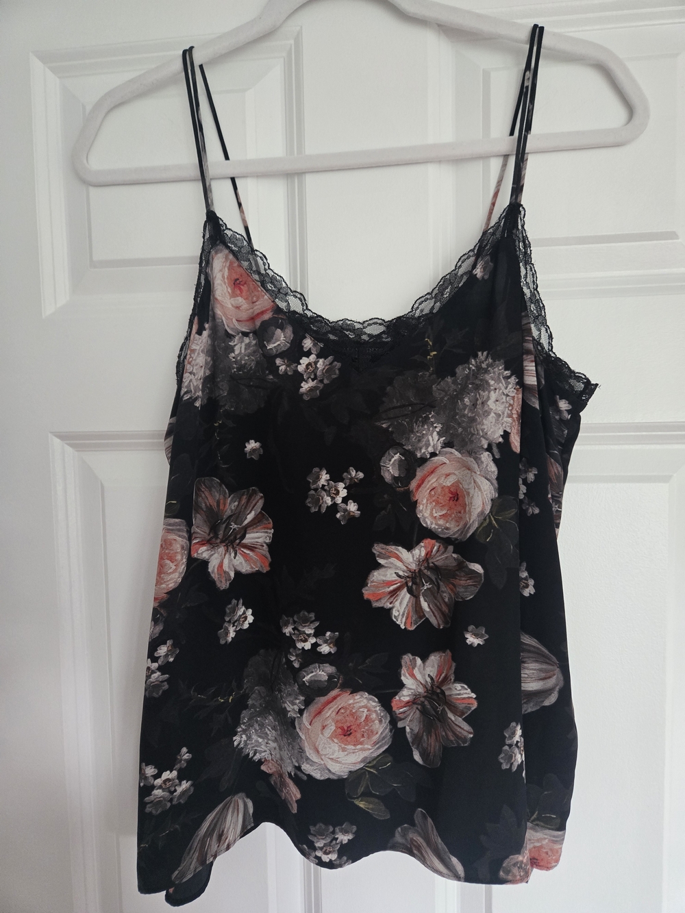 All Saints Black Cami with Blush Floral Print